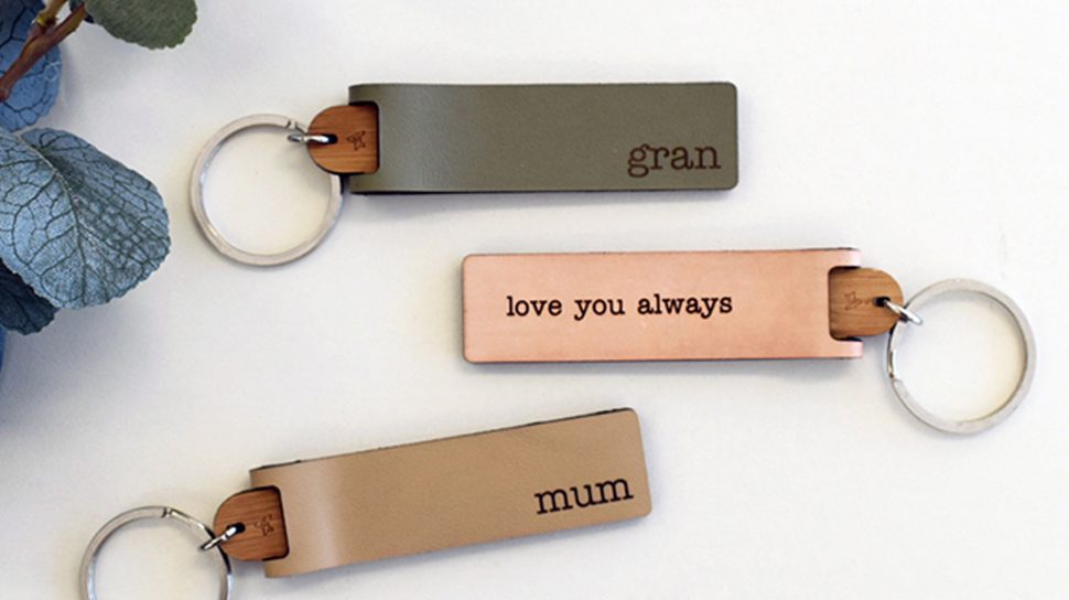 Flatlay photograph of 3 beautiful personalised keyrings